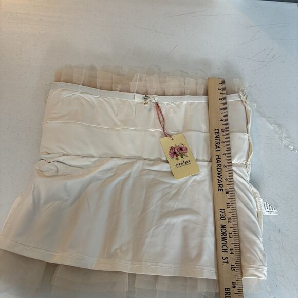 Entro Tulle Banded Strapless Top Sz L Blush Beige Coquette Ruffle Feminine New - Picture 10 of 11